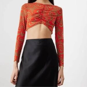 Lisa Says Gah red elenor wild hearts print ruched mesh crop top XS